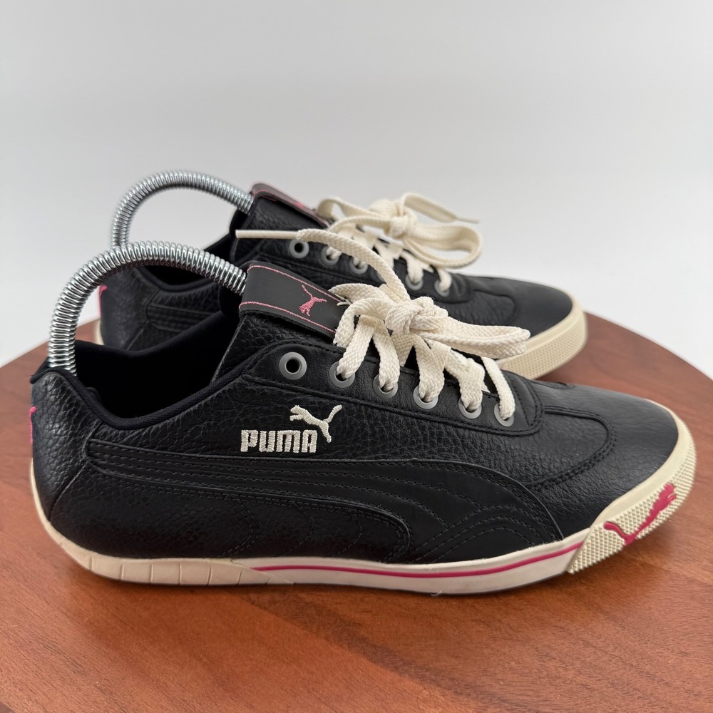 Puma Womens Black‎ Pink Leather Low Top Sneakers Size 9 Retro Y2K Sporty Shoes